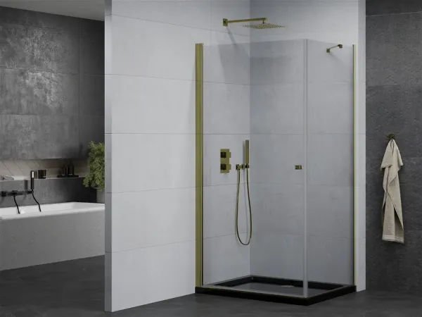 MEXEN/S - Pretória sprchovací kút 70x90, transparent, zlatá + sprchová vanička vrátane sifónu 852-070-090-50-00-4070G