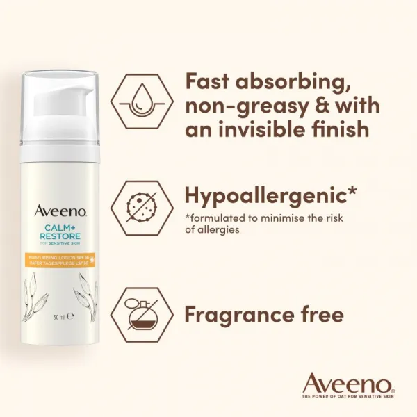 Aveeno Calm + Restore hydratačné pleťové mlieko SPF 50 50 ml