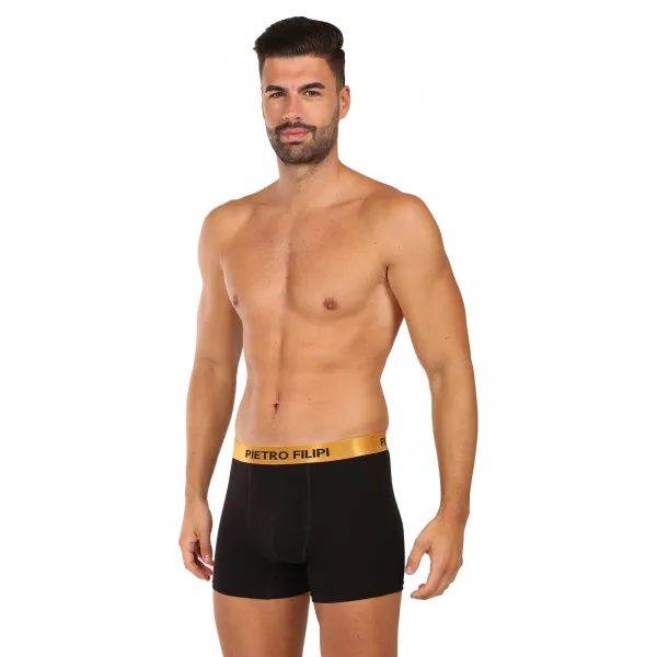 2PACK pánske boxerky Pietro Filipi čierné Metalic gold (2PBMS1) M, trenky