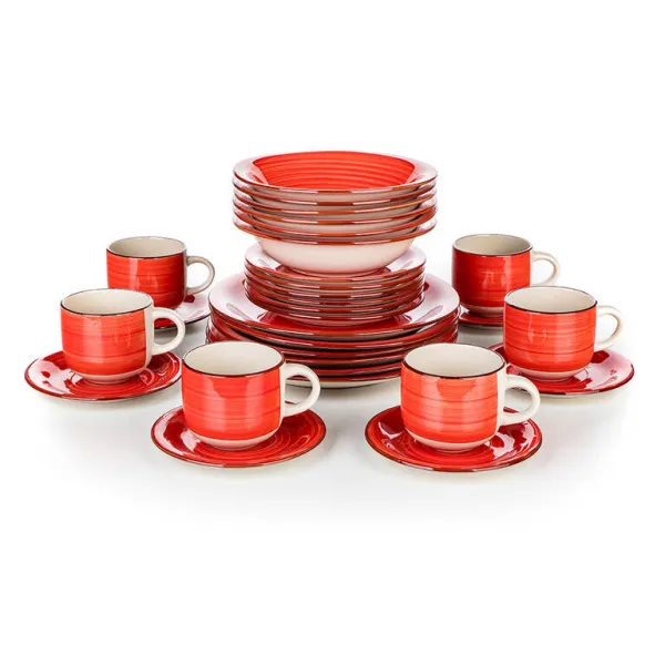 Keramická jedálenská súprava SPIRAL RED 30 ks