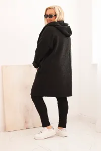 Legínovo Dámsky kabát Plus Size z umelého barana s kapucňou a vreckami v ťavej farbe Farba: Čierna, Veľkosť: UNI