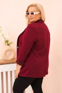 Legínovo Béžové dámske sako z viskózy Plus Size s dlhým rukávom a golierom Farba: Slivková, Veľkosť: UNI