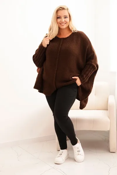 Legínovo Dámsky sveter Plus Size s akrylom vo voľnom strihu a 3/4 rukávom hnedý Farba: Hnedá, Veľkosť: UNI