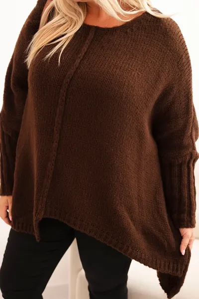 Legínovo Dámsky sveter Plus Size s akrylom vo voľnom strihu a 3/4 rukávom hnedý Farba: Hnedá, Veľkosť: UNI