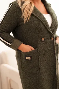 Kesi Włoski Dámsky kabát Plus Size z umelého baranka s vreckami khaki