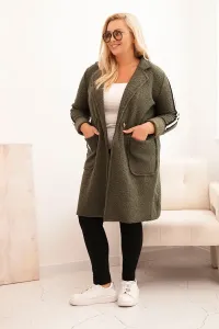 Kesi Włoski Dámsky kabát Plus Size z umelého baranka s vreckami khaki