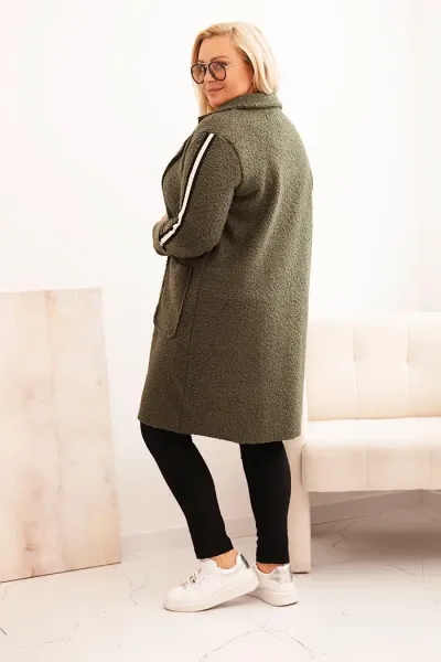 Kesi Włoski Dámsky kabát Plus Size z umelého baranka s vreckami khaki