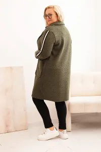 Kesi Włoski Dámsky kabát Plus Size z umelého baranka s vreckami khaki
