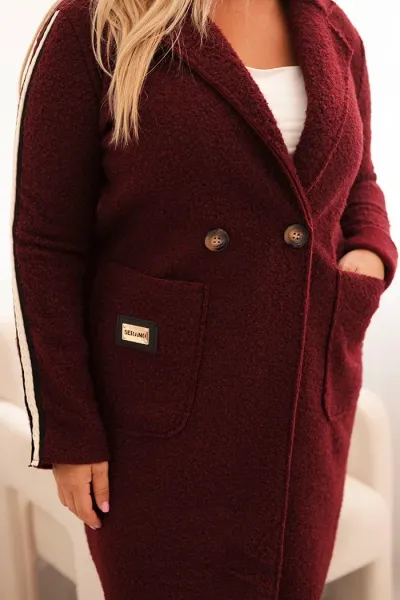 Kesi Włoski Dámsky kabát Plus Size z umelého baránka s vreckami bordový