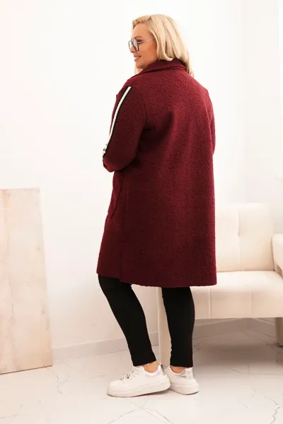 Kesi Włoski Dámsky kabát Plus Size z umelého baránka s vreckami bordový
