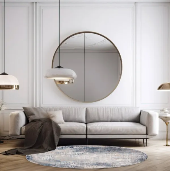 Koberec PORTLAND G512B biely / tmavomodrý kruh