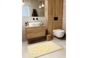 Kúpeľňový koberček STROFI kvety, protišmykový, mäkký - žltý