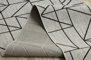 Behúň SIZAL FLOORLUX 20605 trojuholníky geometrický - strieborný, čierny
