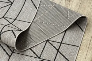 Behúň SIZAL FLOORLUX 20605 trojuholníky geometrický - strieborný, čierny