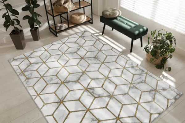 Koberec EMERALD exkluzívny 1014 glamour, styl kocka krém / zlatý
