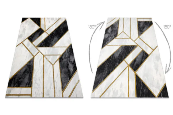 Koberec EMERALD exkluzívny 1015 glamour, styl marmur, geometrický čierny / zlatý