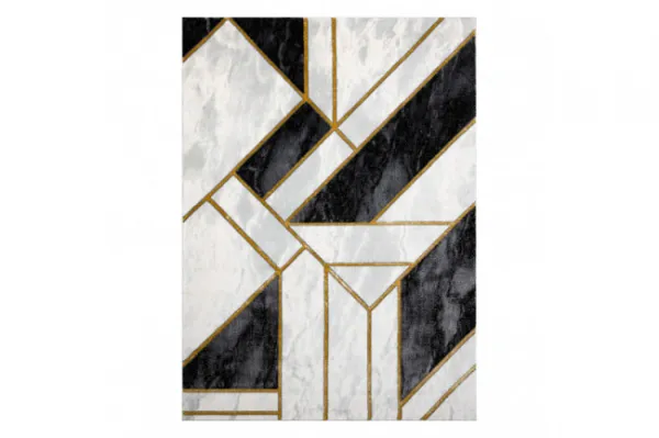 Koberec EMERALD exkluzívny 1015 glamour, styl marmur, geometrický čierny / zlatý