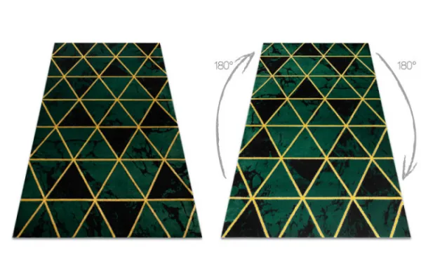 Koberec EMERALD exkluzívny 1020 glamour, styl marmur, trojuholníky fľaškovo zelený / zlatý
