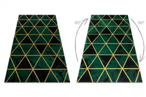 Koberec EMERALD exkluzívny 1020 glamour, styl marmur, trojuholníky fľaškovo zelený / zlatý