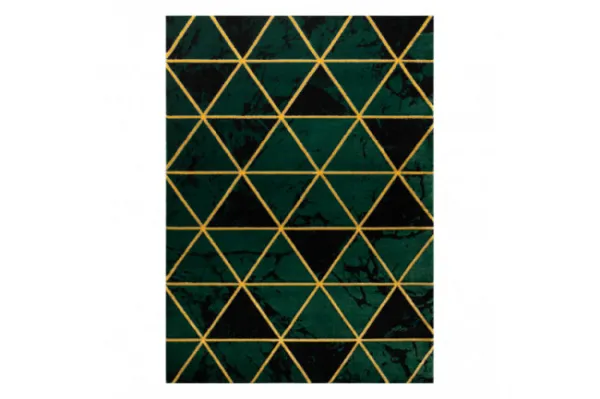 Koberec EMERALD exkluzívny 1020 glamour, styl marmur, trojuholníky fľaškovo zelený / zlatý