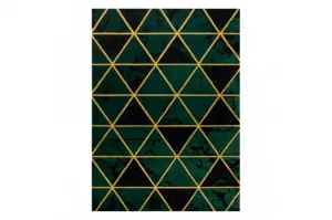 Koberec EMERALD exkluzívny 1020 glamour, styl marmur, trojuholníky fľaškovo zelený / zlatý