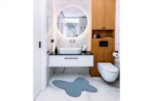 Koberec protišmykový SHAPE 3150 Motýľ Shaggy - modrý plyš
