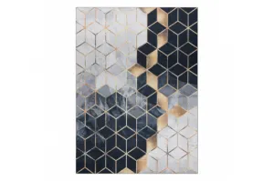 Koberec protišmykový ANDRE 1171 Kocka, geometrický - čierny / zlatý