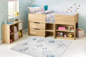 Koberec protišmykový BAMBINO 1161 Sovy, sovy pre deti - sivý