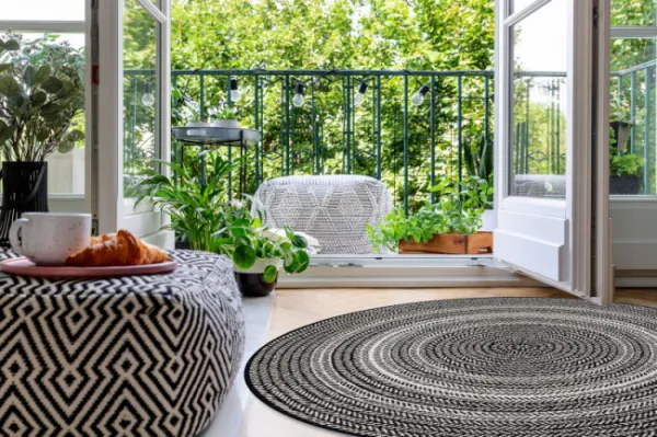 Koberec kruh SIZAL FLAT 48837690 Boho, vrkoč - čierny