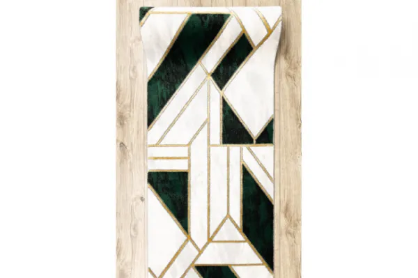 Behúň EMERALD exkluzívny 1015 glamour, marmur, geometrický zelený/zlatý