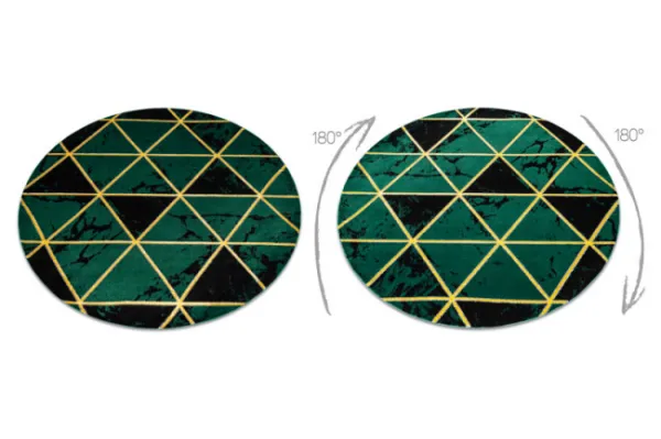Koberec EMERALD exkluzívny 1020 kruh - glamour, marmur, trojuholníky zelený/zlatý