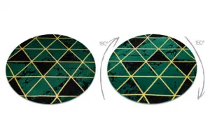 Koberec EMERALD exkluzívny 1020 kruh - glamour, marmur, trojuholníky zelený/zlatý