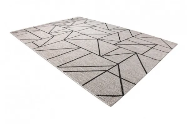 Koberec SIZAL FLOORLUX 20605 geometrický trojuholník - strieborný / čierny
