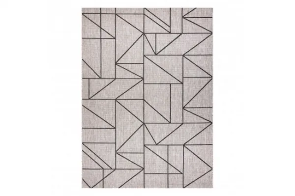 Koberec SIZAL FLOORLUX 20605 geometrický trojuholník - strieborný / čierny
