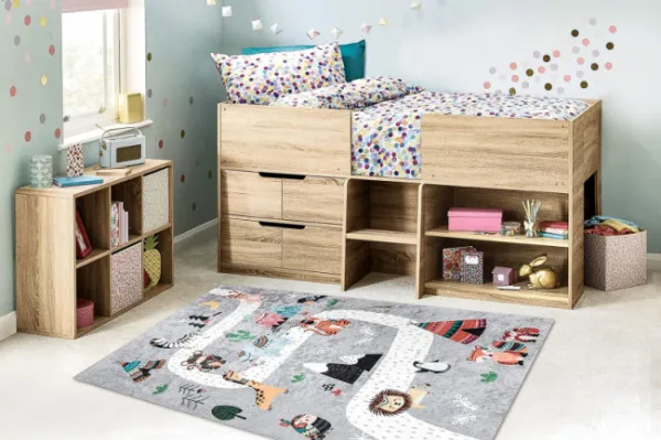 Detský koberec protišmykový BAMBINO 2160 Indiánska dedina sivý