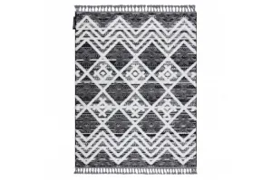 Koberec MAROC P642 Romby zygzag marokánsky shaggy sivý / biely