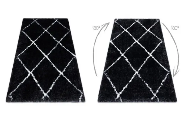 Koberec FLUFFY 2373 shaggy kratka, trellis - antracit / biely