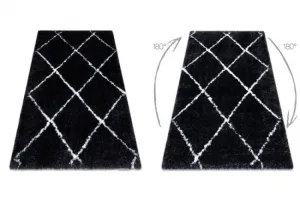 Koberec FLUFFY 2373 shaggy kratka, trellis - antracit / biely
