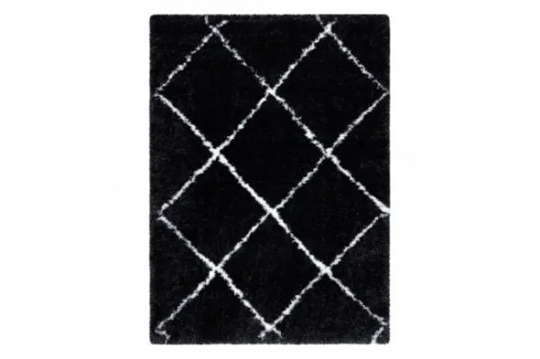 Koberec FLUFFY 2373 shaggy kratka, trellis - antracit / biely