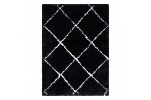 Koberec FLUFFY 2373 shaggy kratka, trellis - antracit / biely