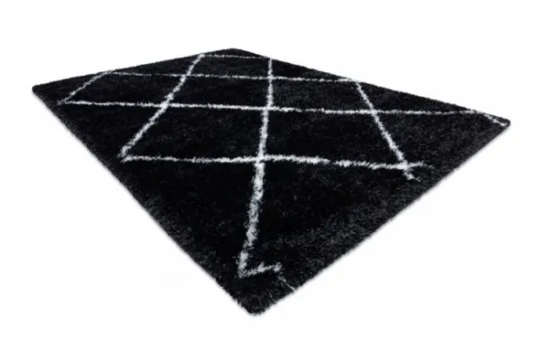 Koberec FLUFFY 2373 shaggy kratka, trellis - antracit / biely