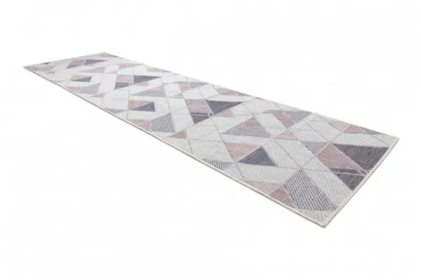 Koberec / behúň šnúrkový SIZAL SION Geometrický, Trojuholníky 3006 ploské tkanie biely / ružový