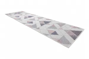 Koberec / behúň šnúrkový SIZAL SION Geometrický, Trojuholníky 3006 ploské tkanie biely / ružový