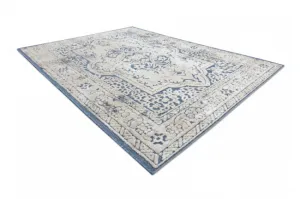 Koberec SOLE D3871 Ornament, ramka - ploské tkanie modrý / béžový
