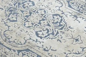 Koberec SOLE D3871 Ornament, ramka - ploské tkanie modrý / béžový