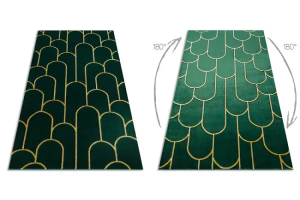 Koberec EMERALD exkluzívny 1021 glamour, styl art deco fľaškovo zelený / zlatý
