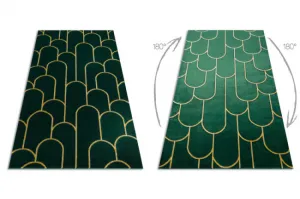 Koberec EMERALD exkluzívny 1021 glamour, styl art deco fľaškovo zelený / zlatý