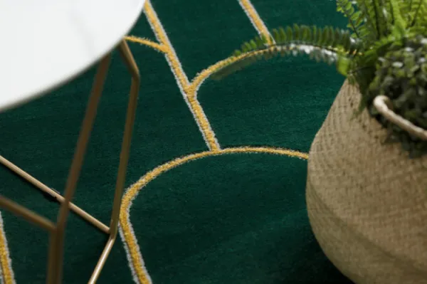 Koberec EMERALD exkluzívny 1021 glamour, styl art deco fľaškovo zelený / zlatý