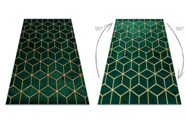 Koberec EMERALD exkluzívny 1014 glamour, styl kocka fľaškovo zelený / zlatý