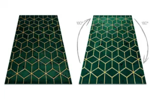 Koberec EMERALD exkluzívny 1014 glamour, styl kocka fľaškovo zelený / zlatý
